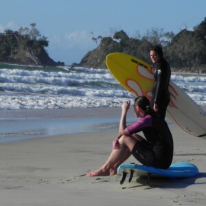 Baryon Bay two surfer on the beach