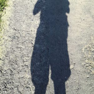 Schatten eines Mannes auf der Teerstrasse