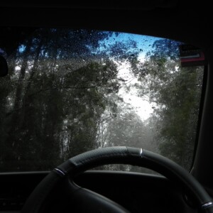 Driving through the mountians in rain