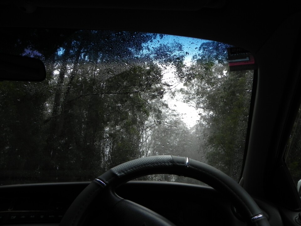Driving through the mountians in rain