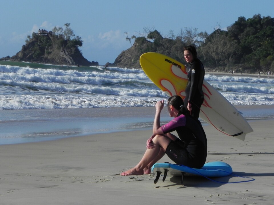 Baryon Bay two surfer on the beach