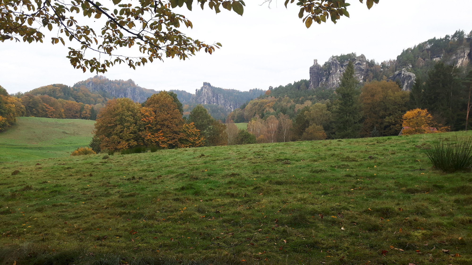 Blick über Felder zur Bastei