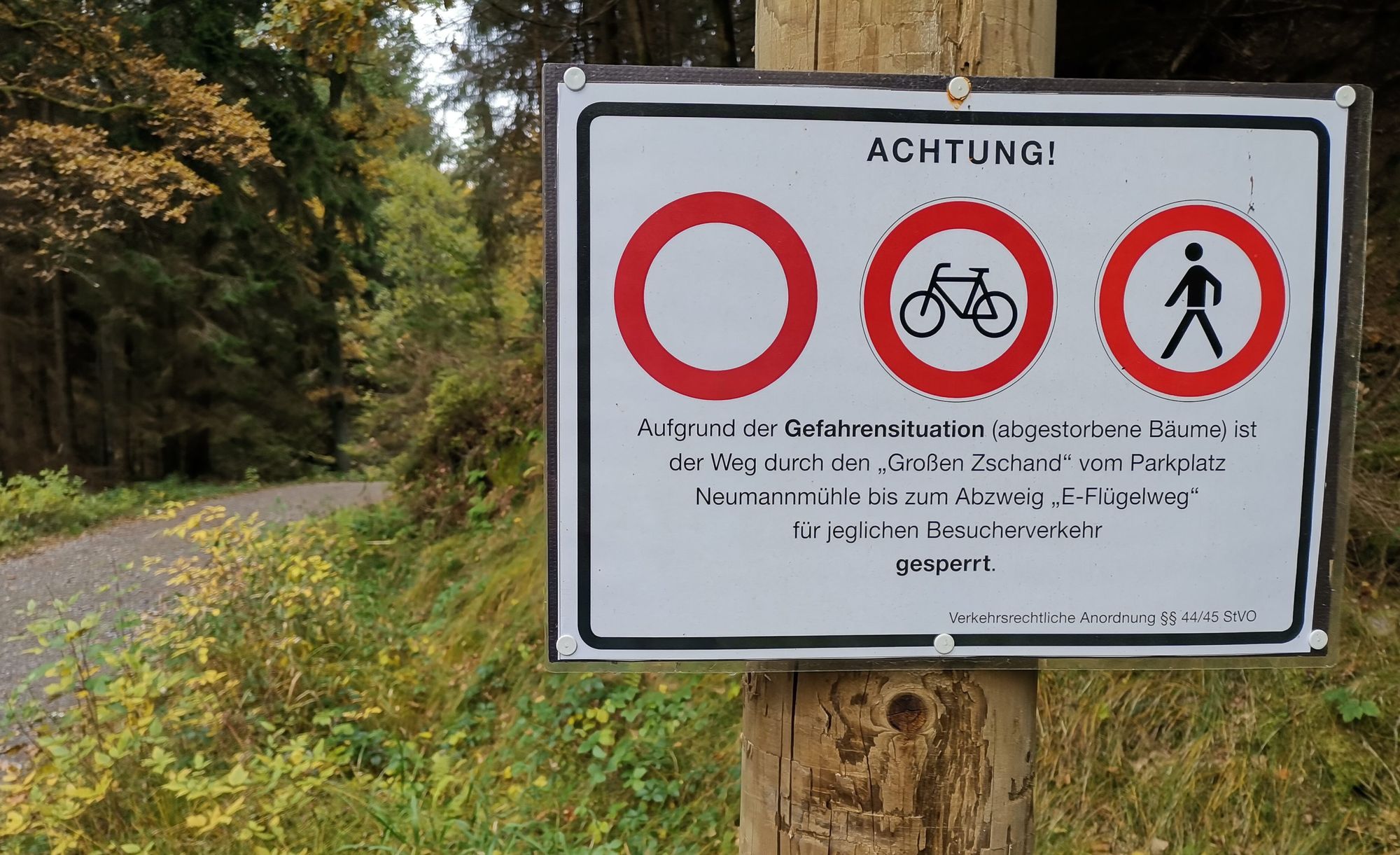 Weg Totholz Warnschilder