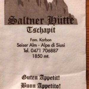 Serviette Saltner Hütte unterm Schlern auf der Seiser Alm in Südtirol